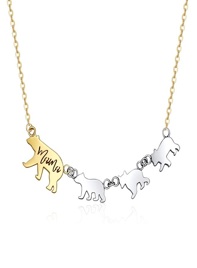 Beffy Mama Bear Necklace with 3 Three Cubs for Women, Mom Daughter Pendant for Mothers Day Birthday Christmas - Image 1